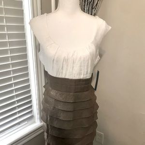 LONDON TIMES. Ivory & Wheat Tiered Layered Dress. Size 10